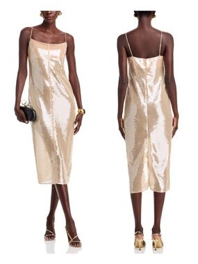 A.L.C. Danielle Champagne Sequin Slip Midi Dress